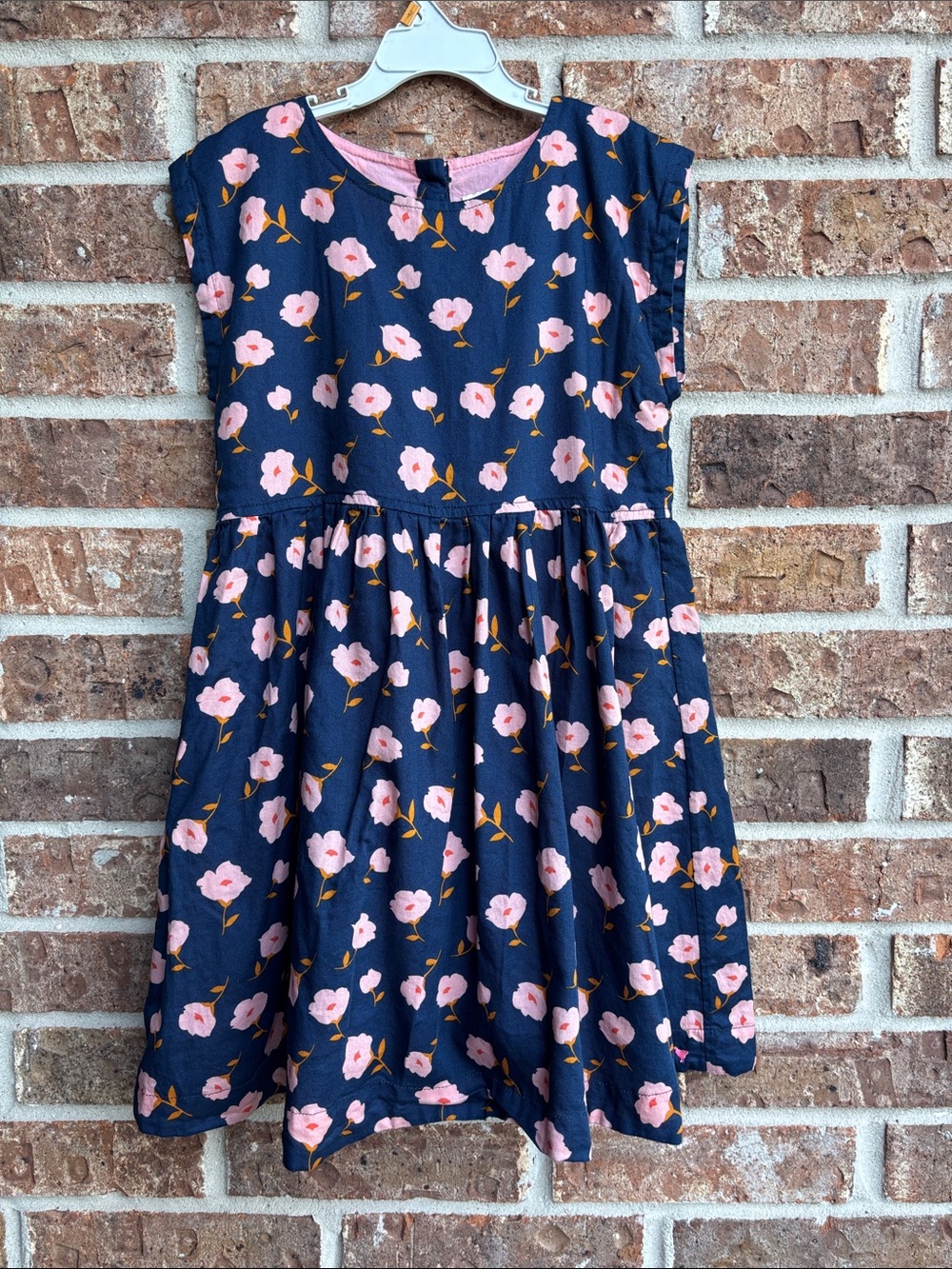 Pink chicken Girls Navy Floral Dress with Pink Flowers